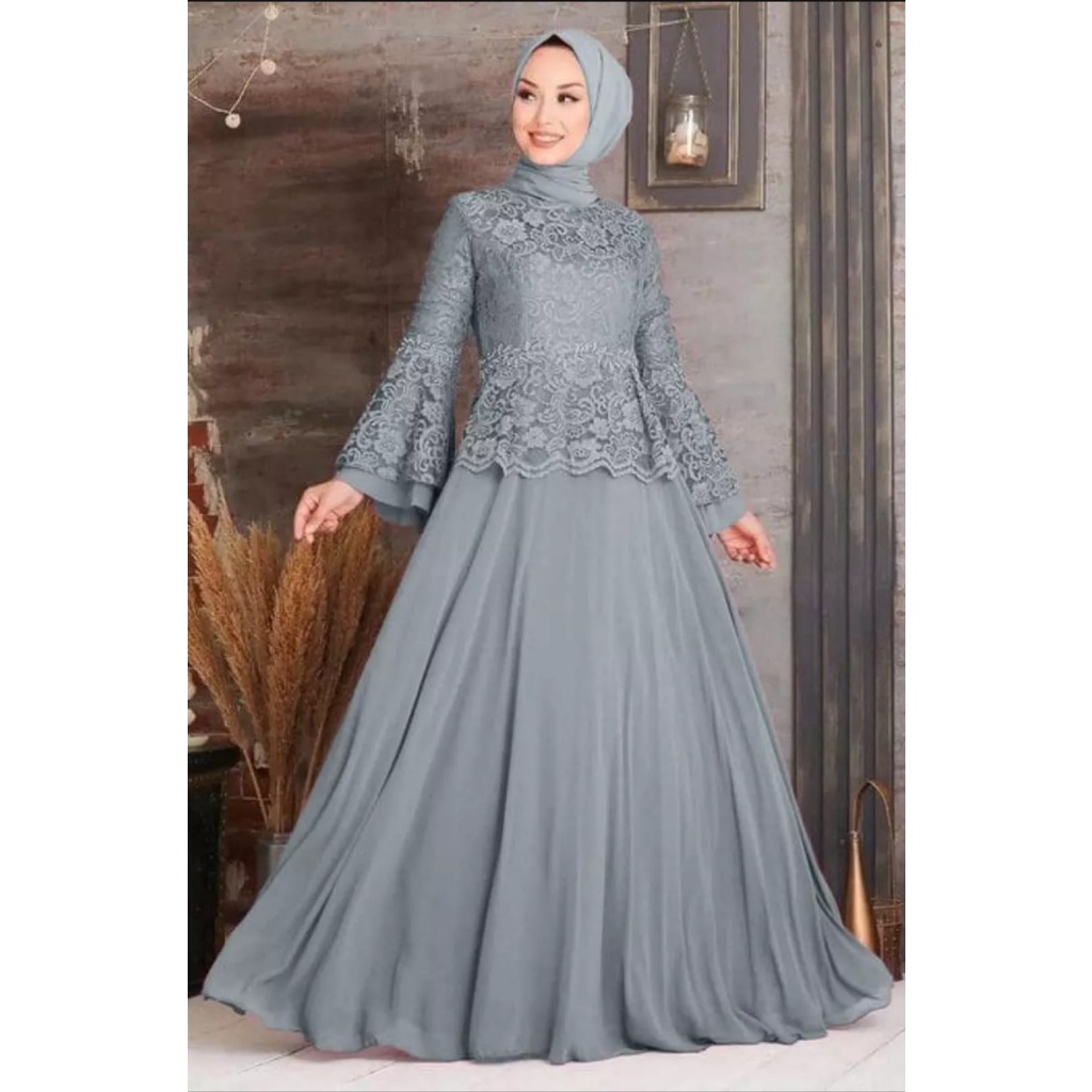 ZUHA Brokat Baju Gamis Full Brukat Timbul Remaja Dewasa Wanita Muslim Terbaru - berukat import kekin