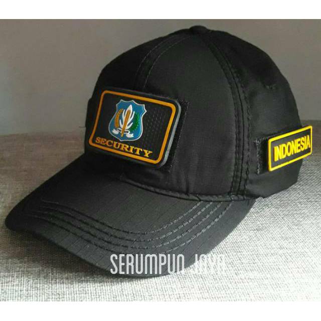 TOPI SECURITY LOGO BIRU - TOPI SECURITY LOGO BIRU 3PATCH VELCRO HITAM