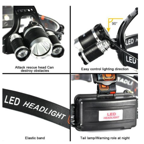 [PETUALANG] -  TaffLED Ares Headlamp Headlight 3 LED Cree XM-L T6 + 2 XEP 10000 Lumens - L3 - Black