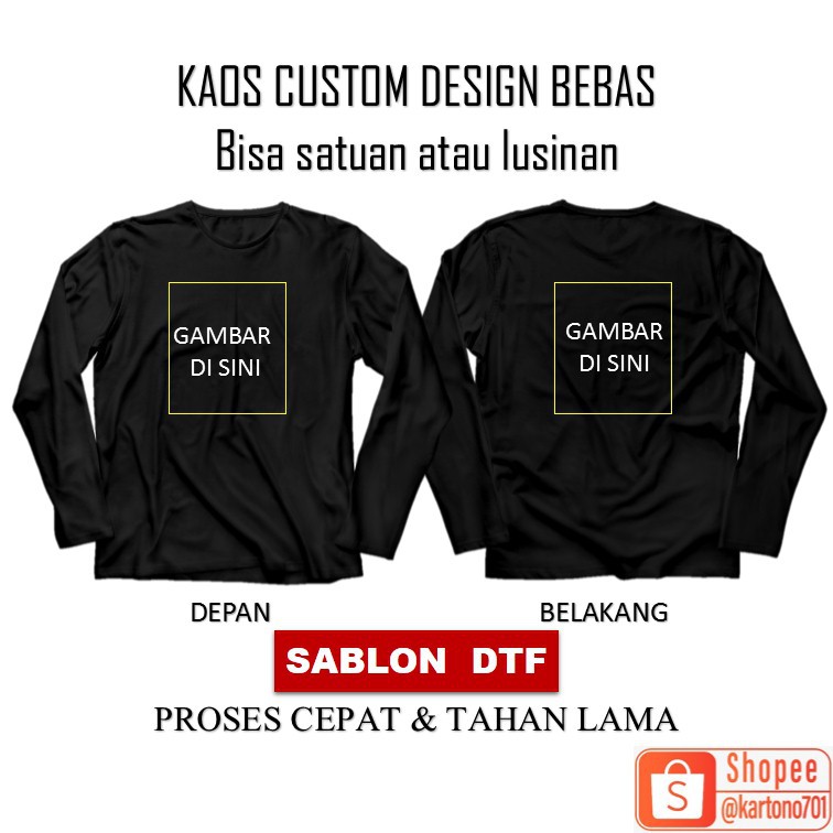 Jual [CUSTOM PANJANG] KAOS SABLON DTF GAMBAR DEPAN BELAKANG | Shopee ...