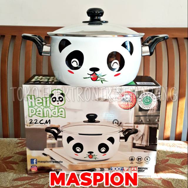 MASPION PANCI ENAMEL 18 CM / 22 CM HELLO PANDA TUTUP KACA