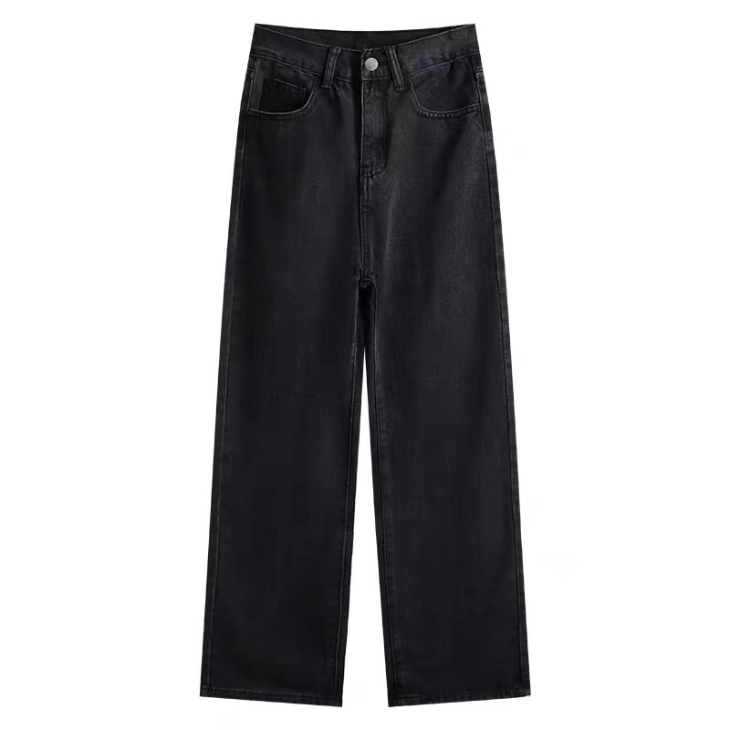 New hitam/Krem high waist boyfriend celana jeans panjang wanita