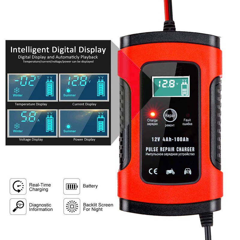 Charger Baterai 6a 12v Dengan Layar Lcd Untuk Reparasi Mobil Shopee Indonesia