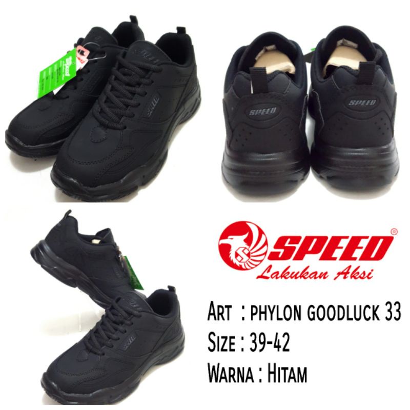 SEPATU SEKOLAH TALI COWOK DEWASA ALL BLACK SPEED PHYLON GOODLUCK 33 Murah Terbaru