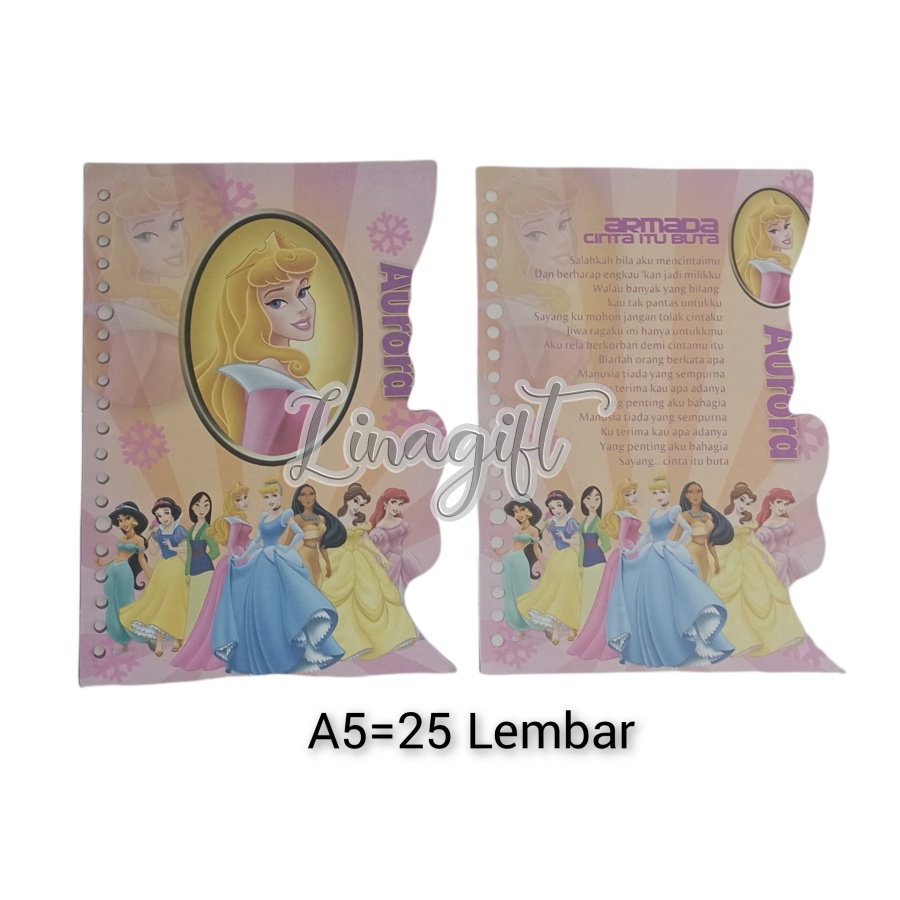 ( Pak 25 Lembar ) ISI KERTAS BINDER FILE A5 KWARTO MOTIF ANAK ANAK - REFILL PAPER LOOSE LEAF A5 PRINCESS NARUTO BARBIE SUPERHEROES AVENGERS IRONMAN MICKEY MOUSE SPIDERMAN FROZEN PONY UNICORN