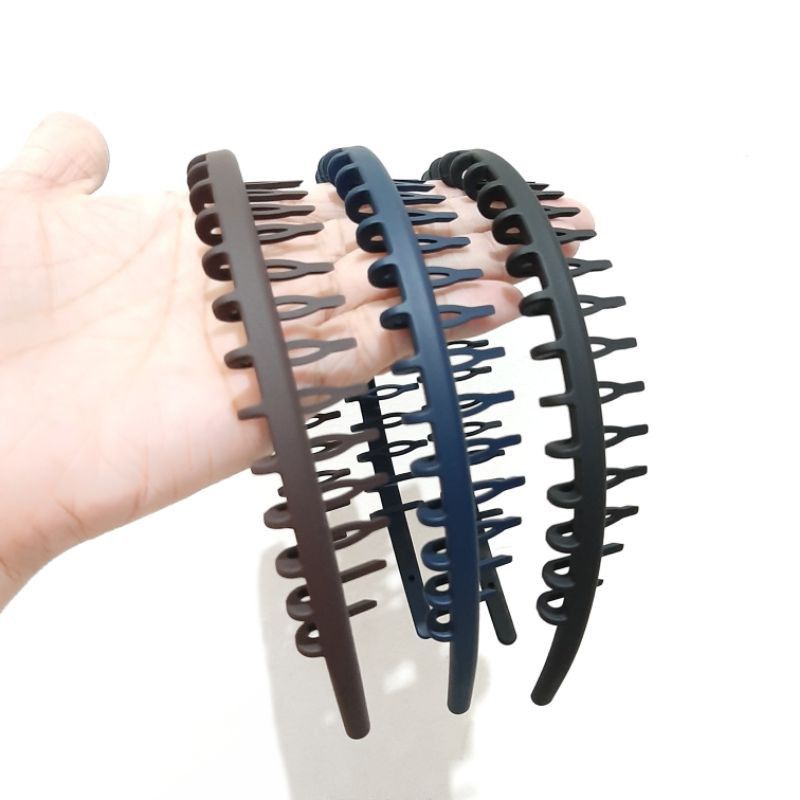 Warna Hitam ! Bando Sirkam Doff untuk Pria Wanita Model Korea Bandana Polos Matte Comb Headband Bando Doff sirkam