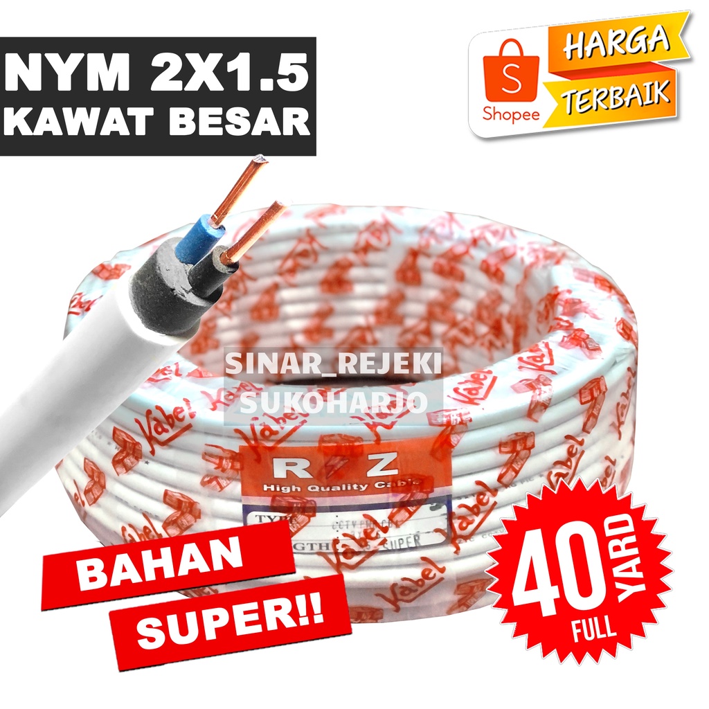Kabel NYM 2X1.5 Kabel Listrik  NYM Super 1 ROLL 40 YARD Kawat 2X1,5 2 X 1.5 1,5 MM