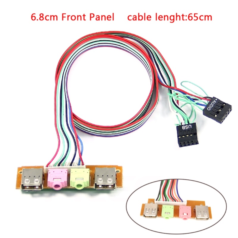 Zzz Kabel Panel Depan Komputer 6.8cm Dengan Port USB + Mic + Earphone