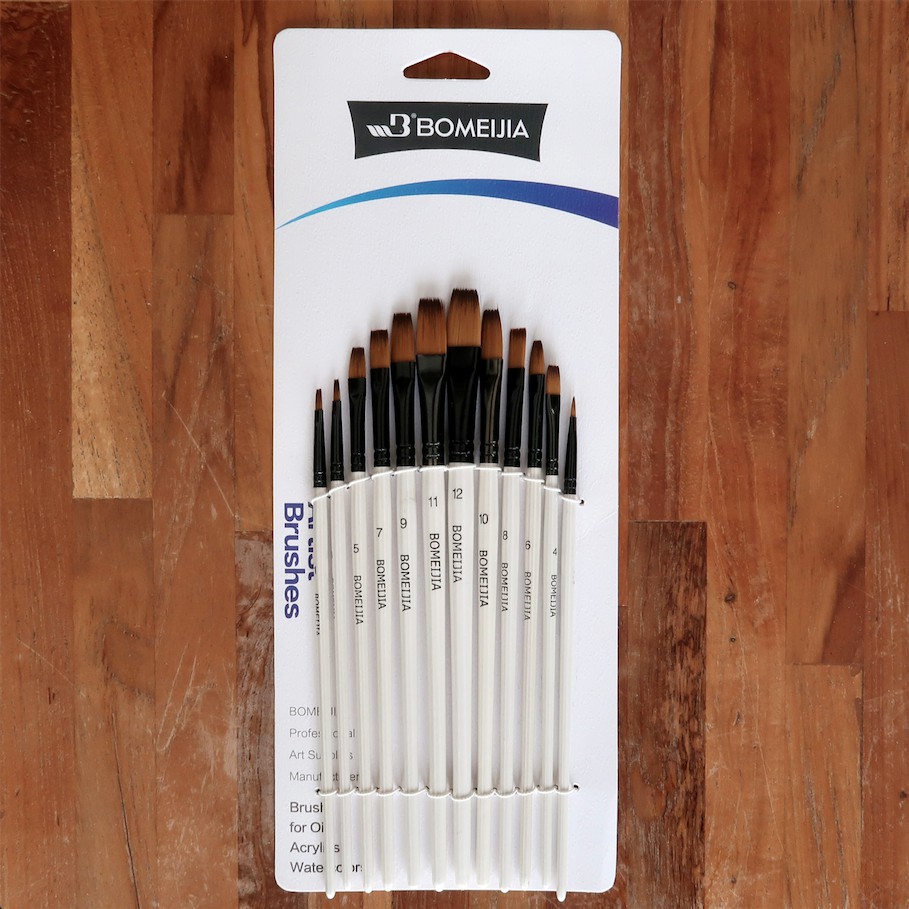 BOMEIJIA Artist  Short Handle Brush Round / Filbert / Angle / Flat 12pcs