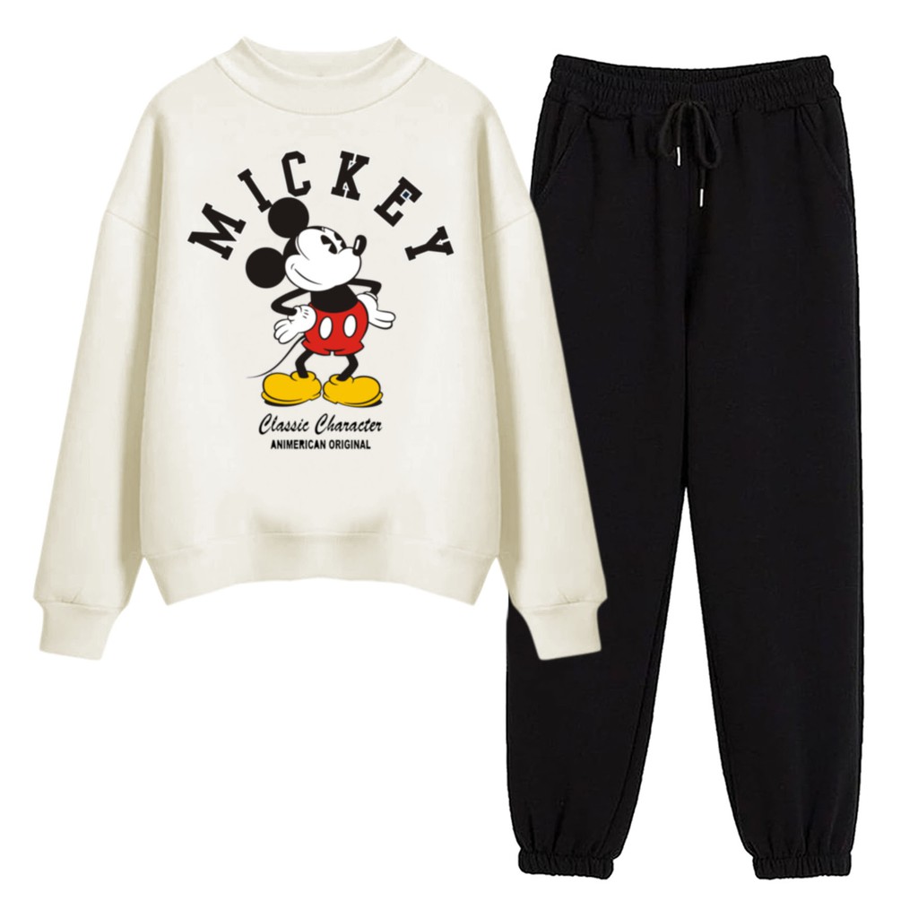 BESS - Baju Setelan Wanita Murah / Setelan Sweater + Jogger Hitam - MCKY MOUSE