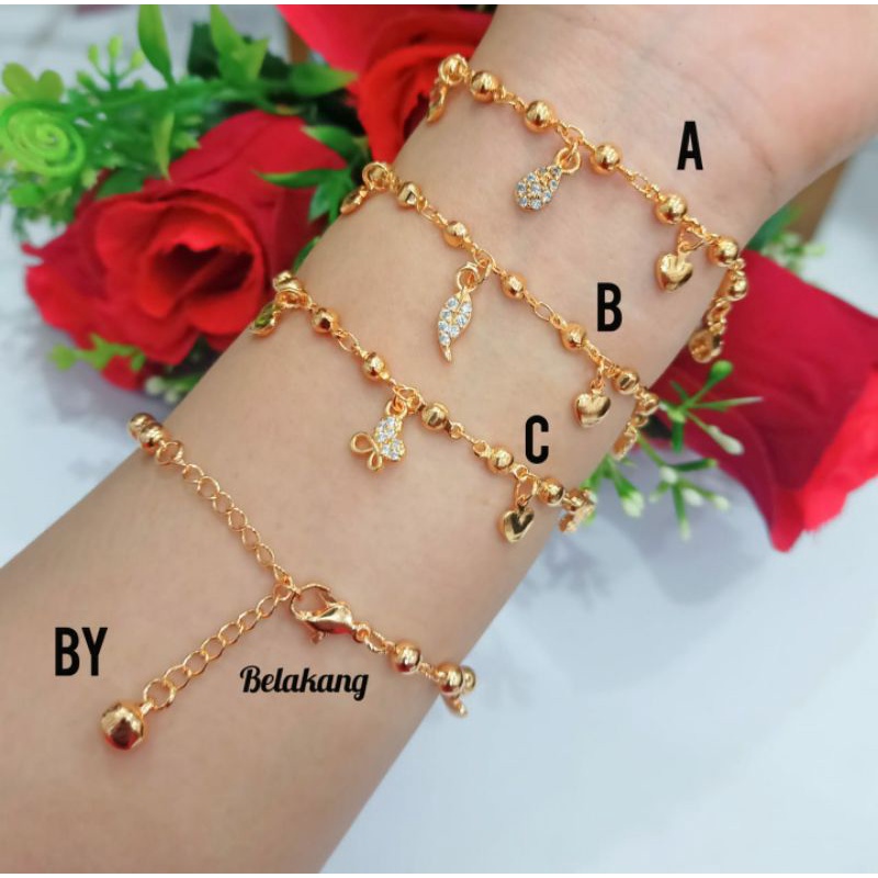 Gelang Tangan Dewasa Biji Lada Jurai permata zircon perhiasan wanita Gold