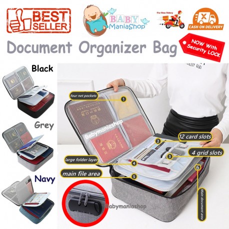 TAS DOKUMEN Security Lock ANTI AIR Travel Bag Document Organizer Bag Tempat Penyimpanan File Sertifikat Rumah Tanah Passport Kartu ATM