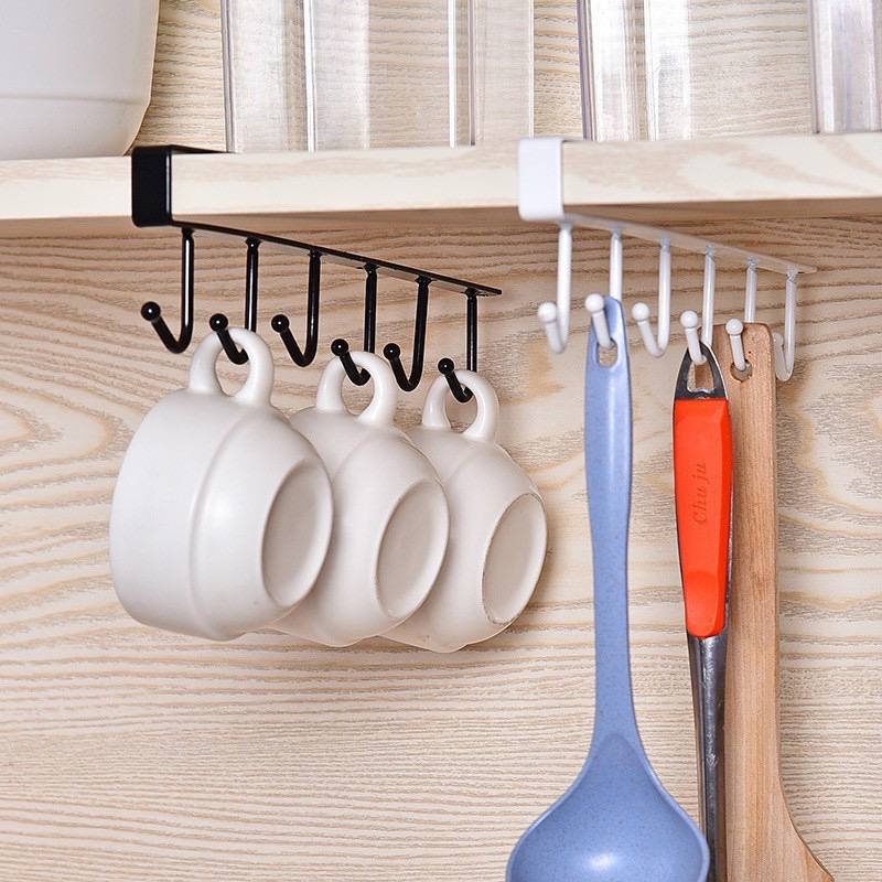 JT - Gantungan Gelas 6 Kait / Spatula / Hanger Lemari Dapur Serbaguna Besi / Gantungan Minimalis / Gantungan Simple Hook Pantry Gantungan Dasi Gantungan Rak Serbaguna Mug Cantolan Hanger Gelas Dasi