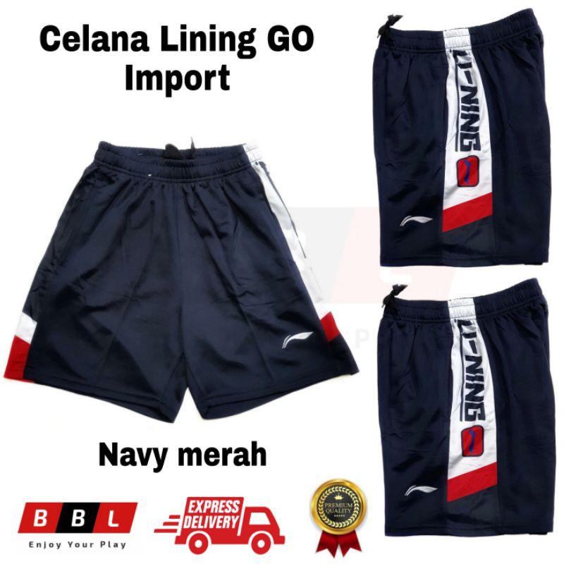 Celana Badminton Lining 615 Navy Merah Grade Ori Import / Celana bulutangkis Lining Import