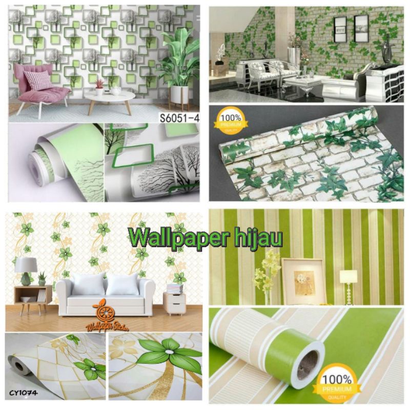wallpaper stiker dinding nuansa hijau/wallpaper 3D hijau/bambu/salur