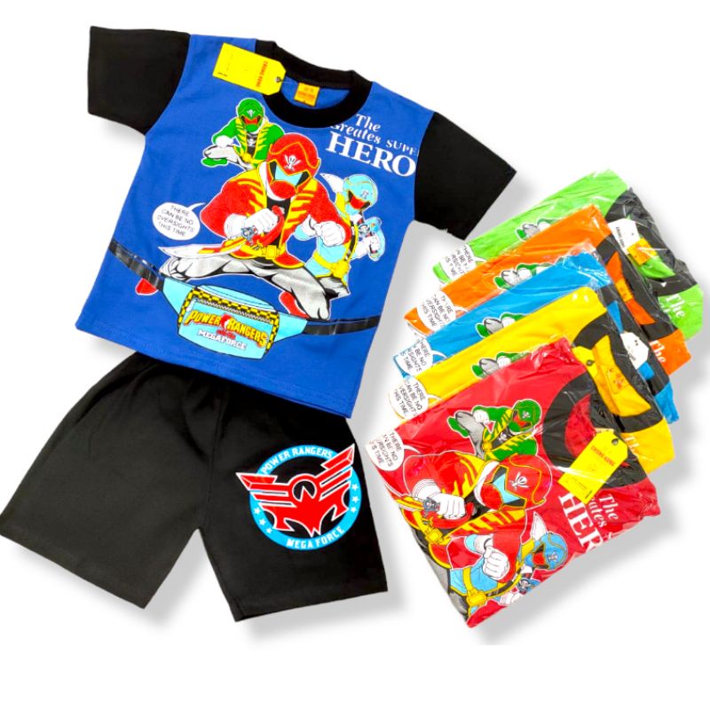 setelan kaos anak motif robot power ranger