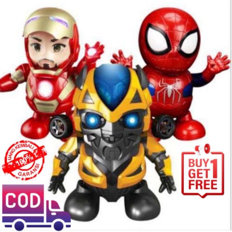 Mainan Robot Dance Hero/Robot Dance Joget Ironman, Bumbleebee, Captain America,hulk,batman,ultraman,