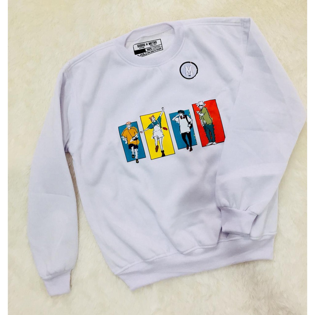 Crewneck Putih Jujutsu Kaisen Gojo Satoru, Yuji Itadori, Megumi Fushiguro, Nobara Kugisaki Character