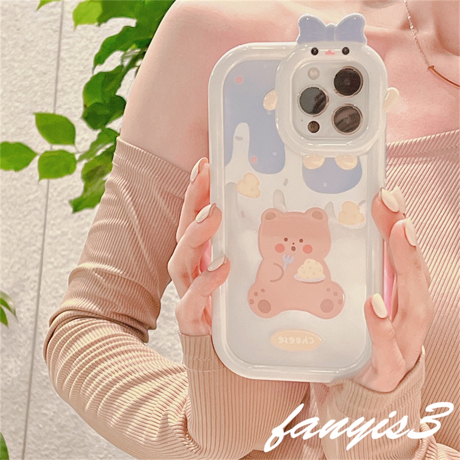 Compatible For iPhone 14 13 12 11 Pro Max X XR Xs Max 8 7 6 6s Plus SE 2020 Soft Case Pelindung Lensa Bening Motif Kartun Beruang Untuk