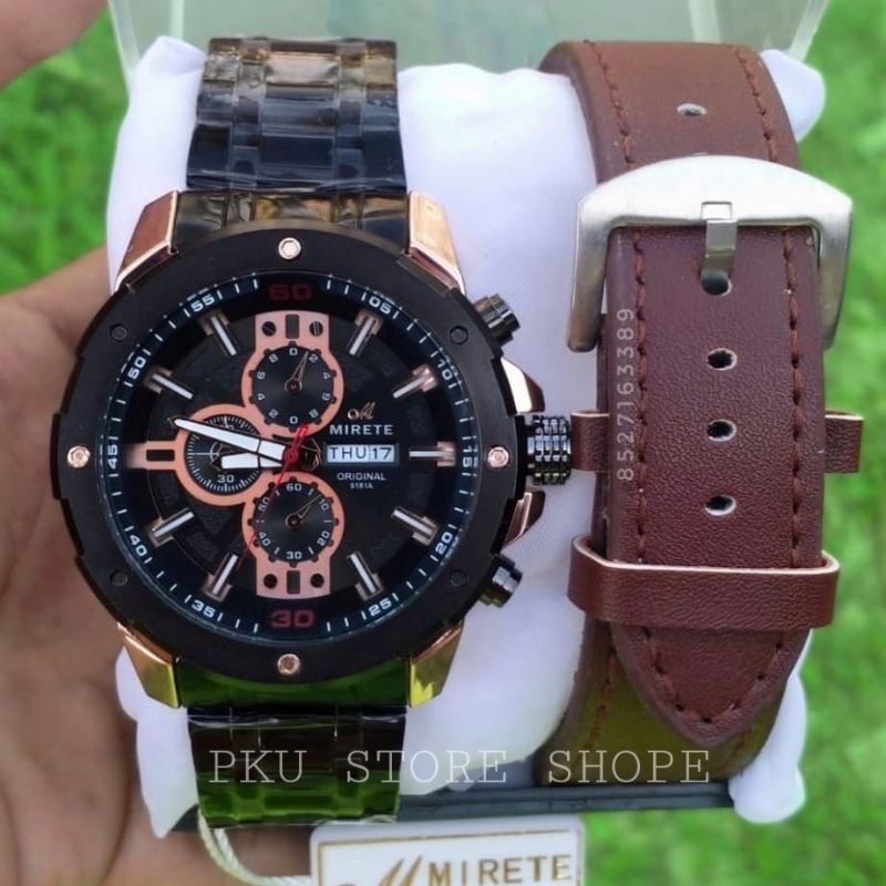 ( DUA TALI) JAM TANGAN PRIA RANTAI STAINLISS STILL MODEL SIMPLE DUA TALI_JAM TANGAN MIRETE ORIGINAL_MIRETE_COD