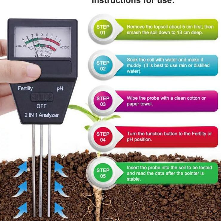 Harga Murah.. Soil 2in1 ph fertility meter kesuburan tanah npk test tester