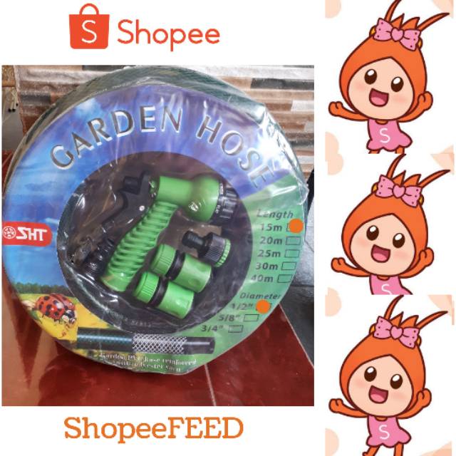 GARDEN HOSE SET 1/2&quot; × 15M SEMPROTAN 7 POSISI DAN SELANG KEBUN