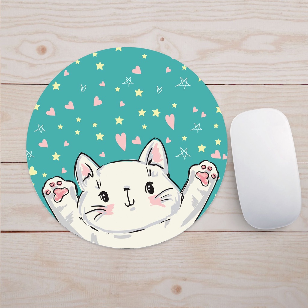 Mouse pad Bentuk Bulat Motif Kartun Ukuran 20cm Anti slip Untuk Kantor / Rumah