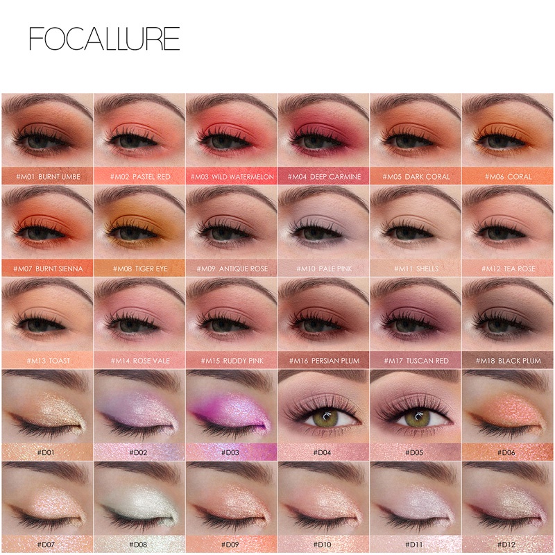 FOCALLURE Matte &amp; Glitter Single Eyeshadow Blush Burgundy Sunset Series Makeup Palette Transparant