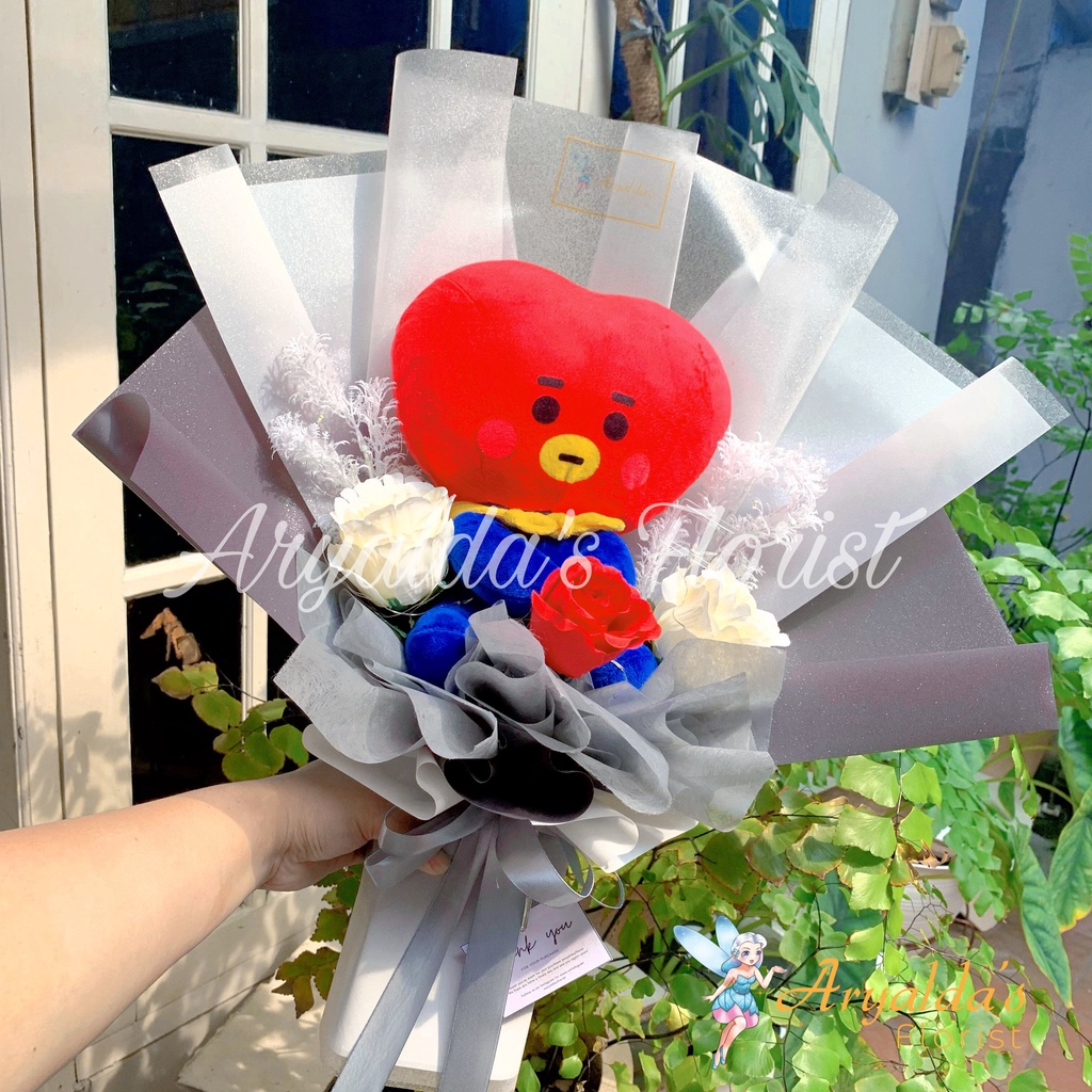 Flower Bouquet Tata BT21 | Buket Bunga BTS (RJ, Chimmy, Cookie, Mang, Koya, DLL) Kelulusan, Annivers