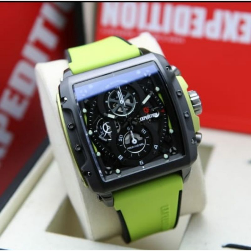 Expedition Original E6811 Jam Tangan Pria Tali Karet  hijau stabilo