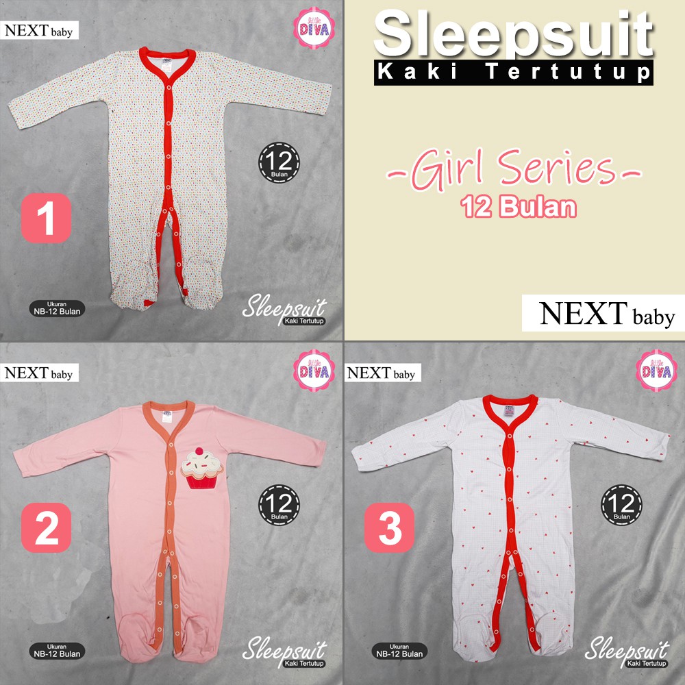 SLEEPSUIT NEXT Baby Girl - Baju Tidur Bayi Cewek JUMPER MODEL KAKI TERTUTUP