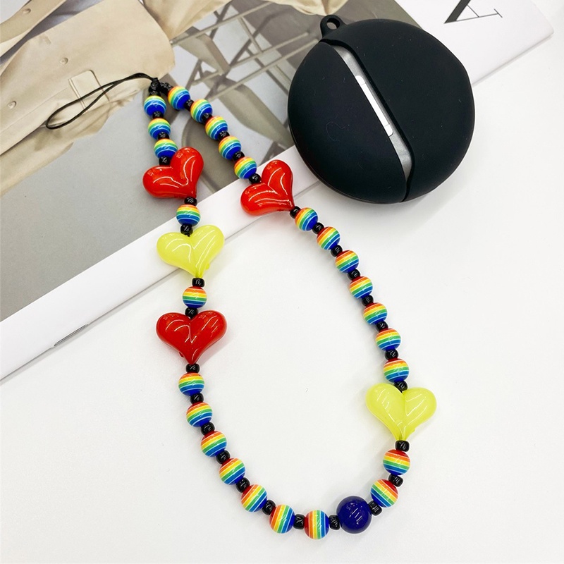 Tali Lanyard Handmade Gaya Korea Jennie Motif Hati Warna-Warni Untuk Handphone