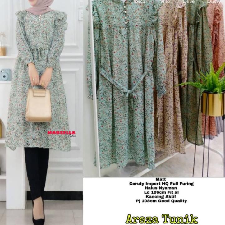 SALEE.. araza long tunik marsela tunik ceruty tunik terbaru motif bunga baju atasan wanita kekinian 
