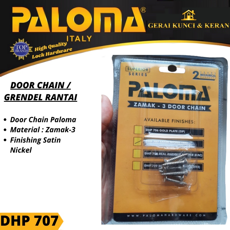 PALOMA DHP 707 GRENDEL PENGAMAN RANTAI PINTU PENAHAN  DOOR CHAIN  SATIN NICKEL