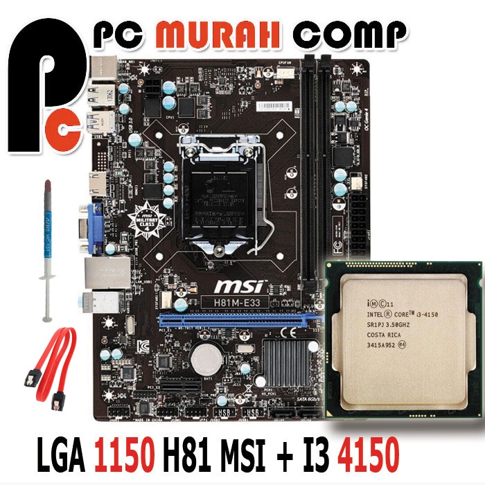 Motherboard Soket 1150 H81 MSI dengan Processor Intel i3 4150