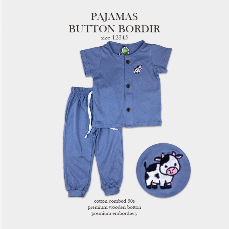 Pajamas Button Bordir Pineapple Original Setelan Anak Unisex Super Premium