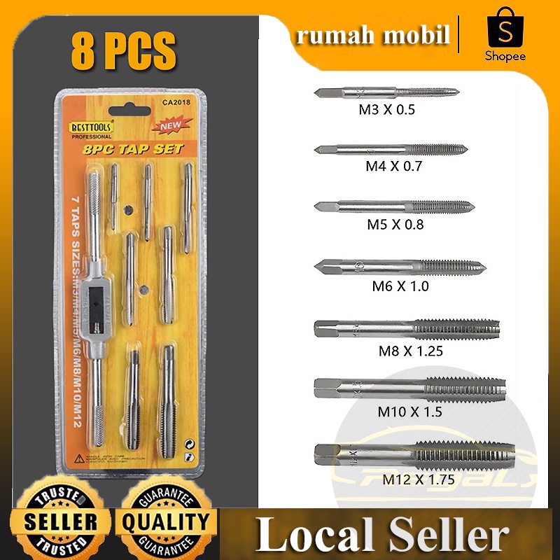 8PCS-Set Kunci Pas Keran Metrik / Set Keran Metrik / Alat Metrik / Set Die Metrik / Set Bor Ulir Manual Mesin Penyadap Metrik