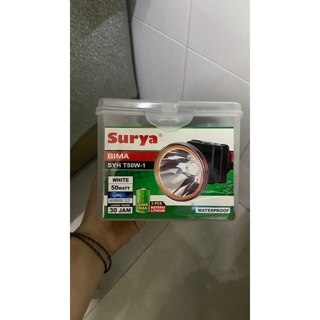 Surya Senter Kepala LED Super Terang Lithium Lampu PUTIH SYH T50W-1