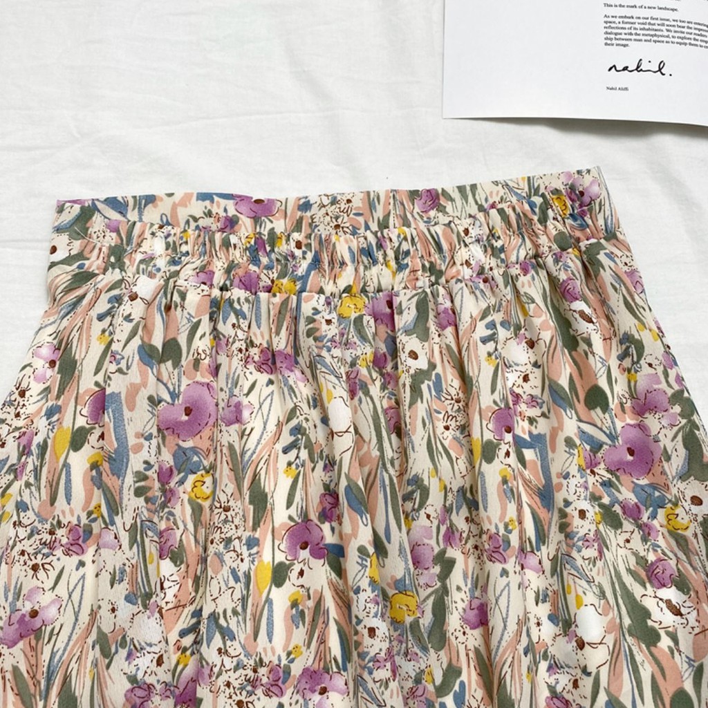 Rok Plisket Prisket Import/ Maxi Skirt Motif Lucu Floral Bunga Vintage Pastel (4 Varian Warna)