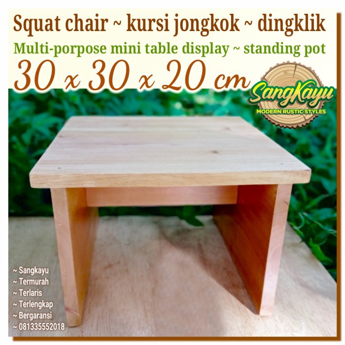 Kursi jongkok kayu dingklik 30x30x20cm meja display kayu standing pot