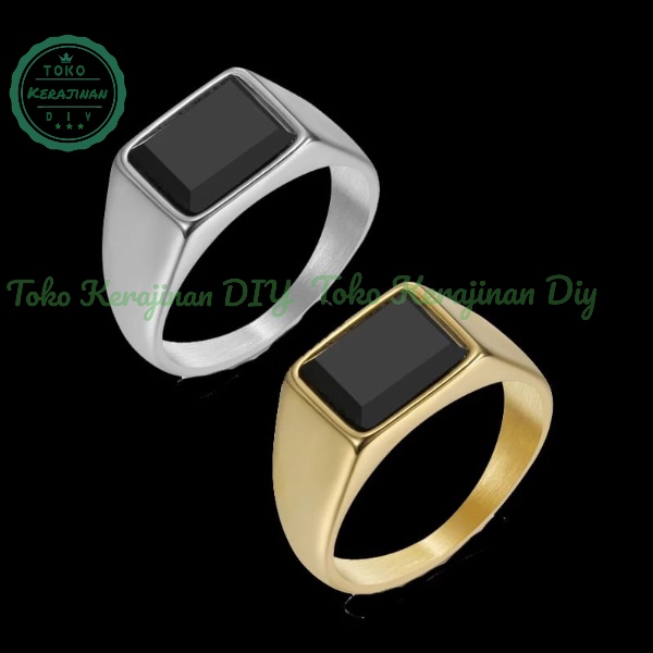 Cincin Pria Titanium Rich Stainless Steel Besi Anti Karat Permata Black Cincin Kasual Fashion Ring