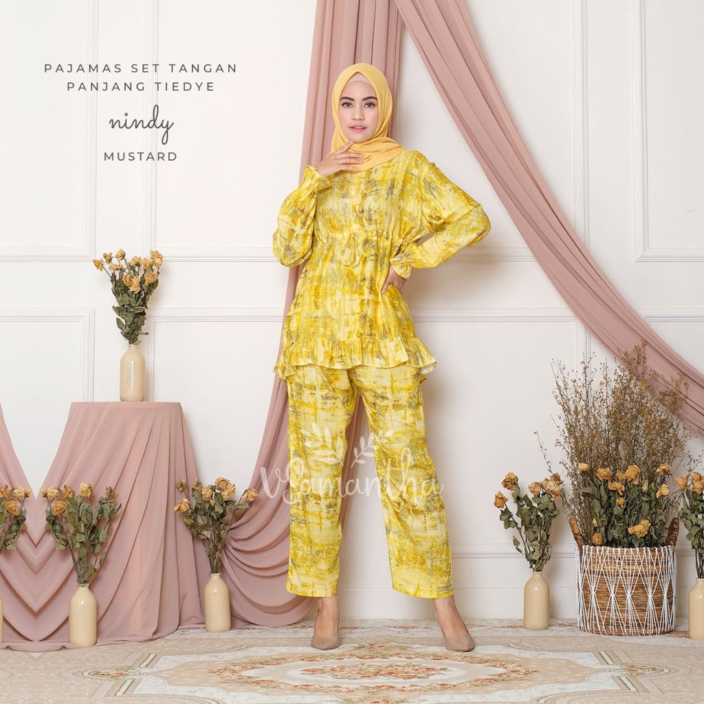 vSamantha - Pajamas Set / Piyama Set Muslim Rayon Rempel Busui Friendly - Tangan Panjang II-Nindy Mustard