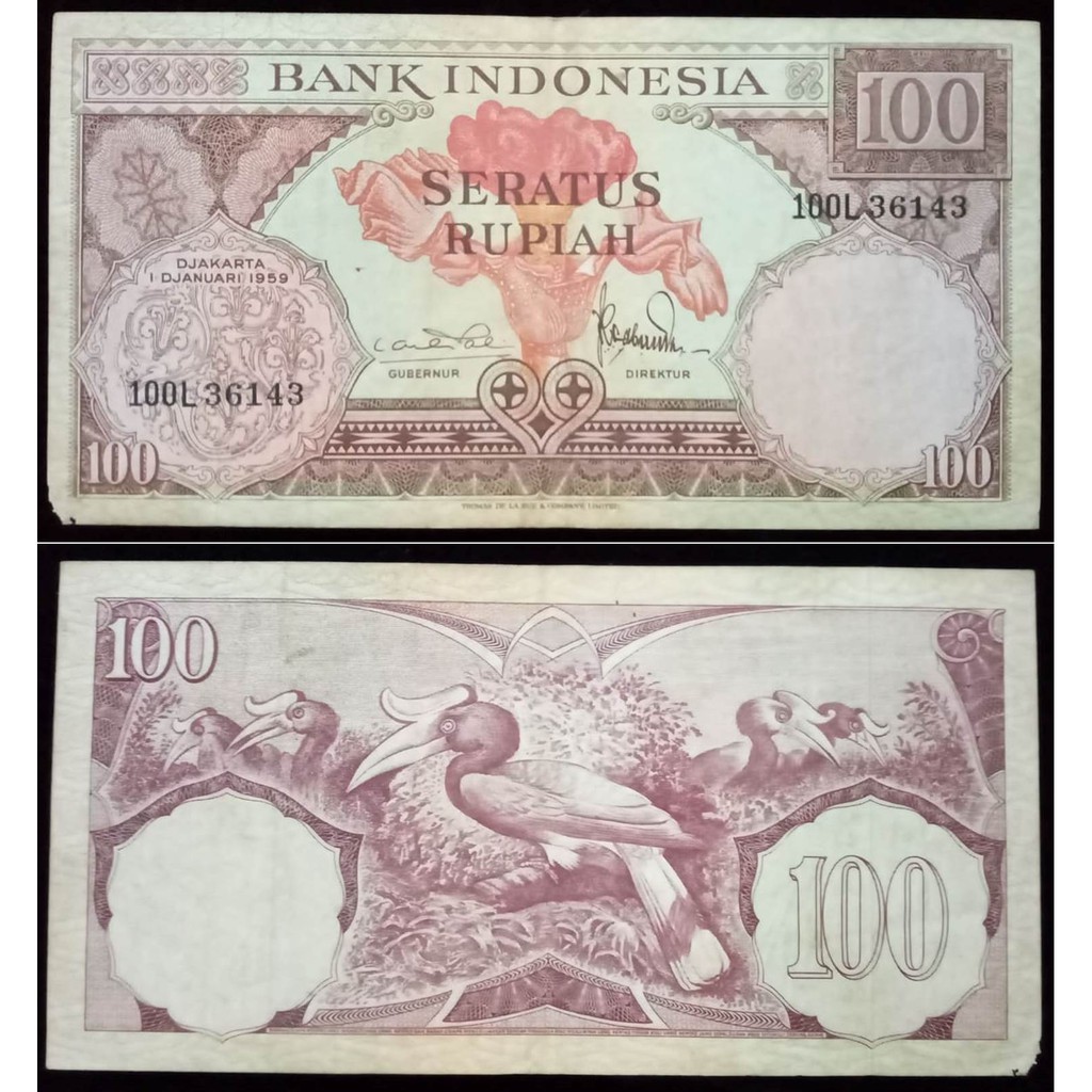 Uang Kuno 100 Rupiah Seri Bunga 1959 Prefik Satu Huruf "L" (LANGKA)