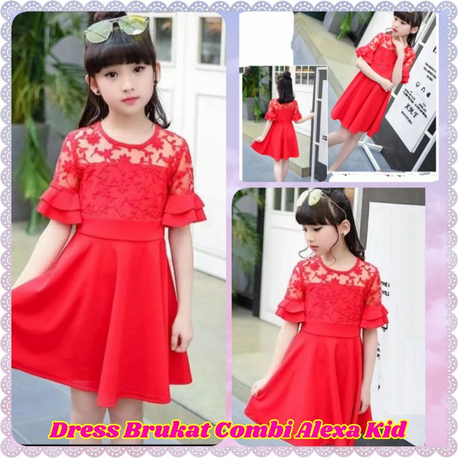Baju Dress Anak Perempuan Brukat Terbaru 2022 Model Kekinian Pesta Natal Imlek Korea Style Gaun Dres
