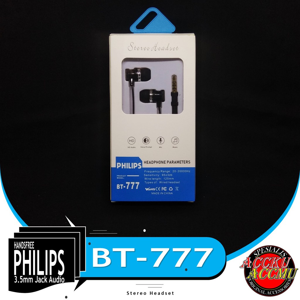 HANDSFREE MURAH MERK PHILIPS HEADSET BASS HEADSET PHILIPS BT-777 EARPHONE HEADSET UNIVERSAL 3.5mm