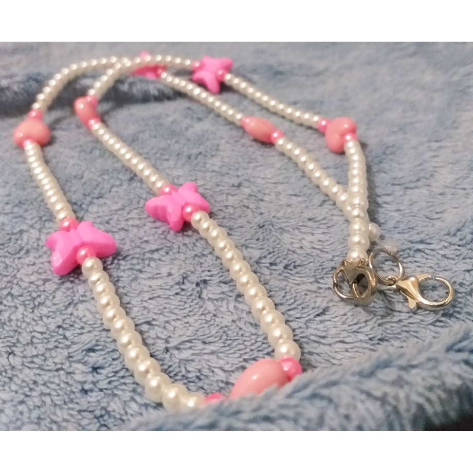 Tali / Kalung / Konektor / Strap Masker Mutiara + Kupu-Kupu Cantik Simple untuk Dewasa & Anak-Anak