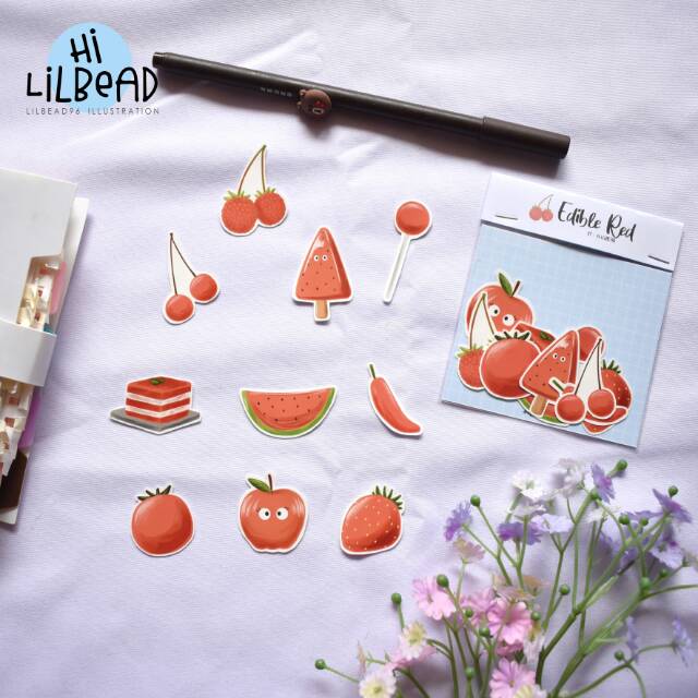 

Stiker Edible Red / Edible Red Sticker Pack / Stiker Lucu Warna Merah