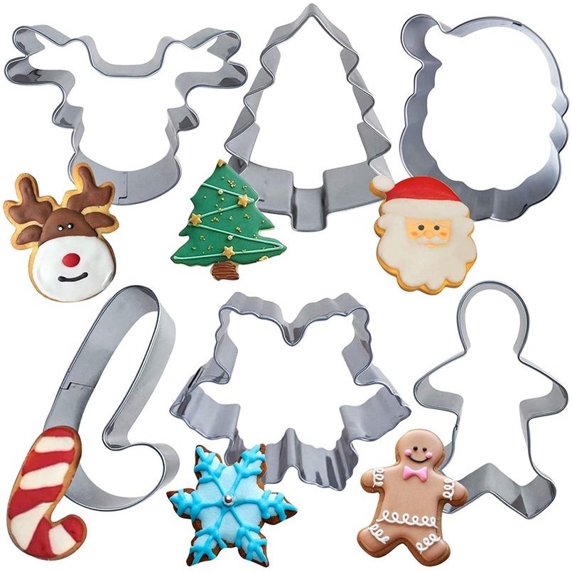 5pcs / Set Cetakan Kue / Biskuit Bentuk Pohon Natal / Gingerbread Man 3d Bahan Stainless Steel Handmade