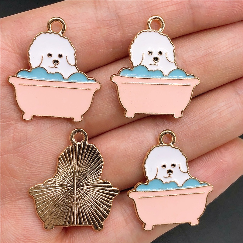 4pcs Liontin Enamel Bentuk Anjing Kelinci Bahan Alloy Untuk Membuat Perhiasan Charms