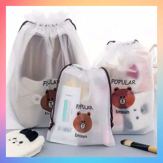 Travel Pouch Organizer Bag Tas Serut Tempat Penyimpanan Alat Make Up Mandi Waterproof Anti Air Mini